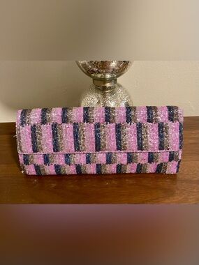 Vintage Beaded Pink Multi-Color Women's Clutch